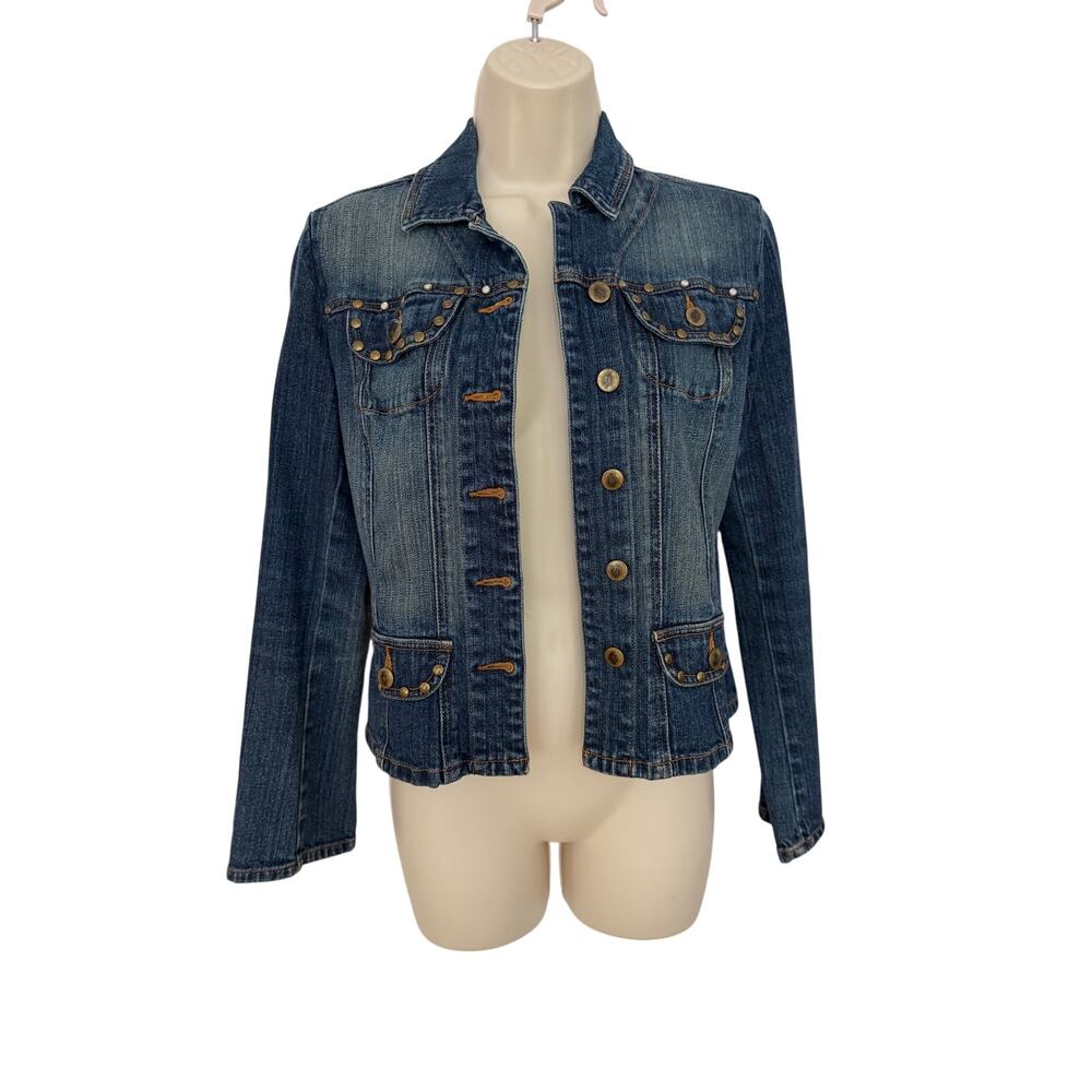 Bisou Bisou Jeans Denim Embellished Rhinestone Studded Jacket Western Women S XC
